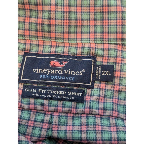 Vineyard Vines Shirt Men's 2XL Pink Green Slim Tucker Performance Button Up - Picture 4 of 8
